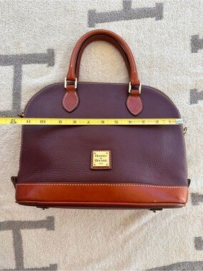 Dooney & Bourke Brown Leather Domed Satchel - Two-Tone Cognac Trim burgundy